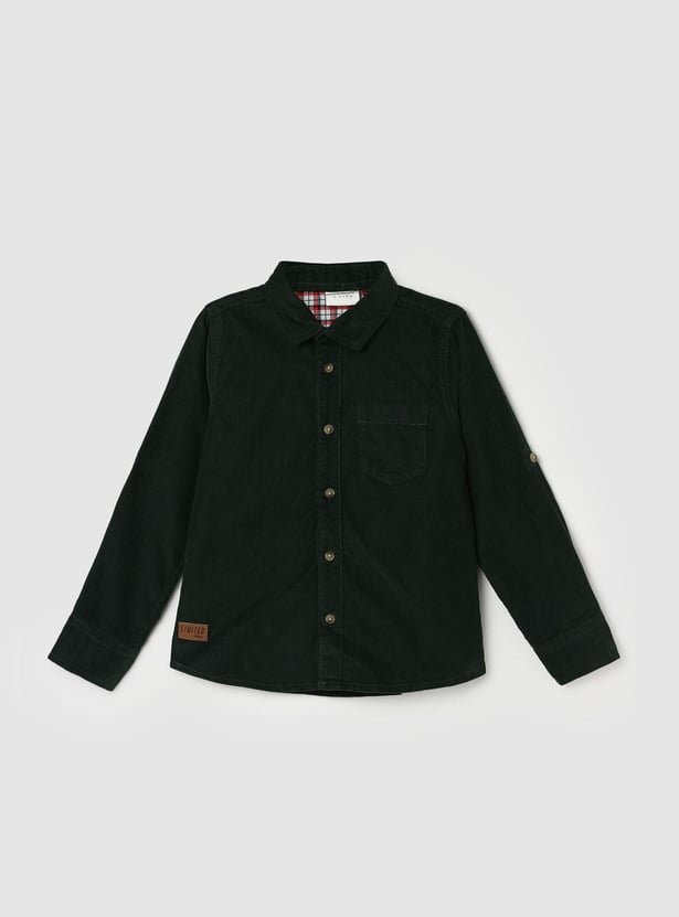 Boys Olive Green Full-Sleeve Shirt Image