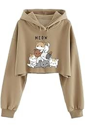 Girls' Cropped Graphic Hoodie (Kitten Pile Print) Image